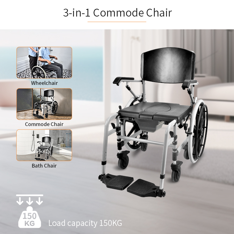 KDB Series Self-Propelled Commode Chair with 22" Rear Wheel | OEM Factory - Image 2