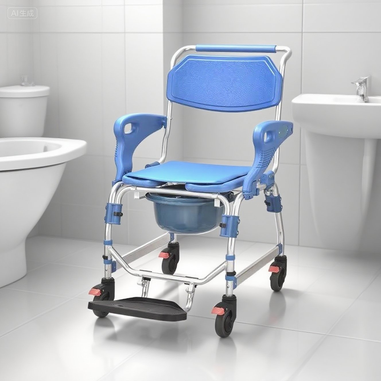 KDB Series Aluminum Commode Chair with EVA Seat & 4" Casters | OEM Factory - Image 2