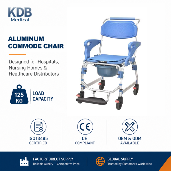 KDB Series Aluminum Commode Chair with EVA Seat & 4" Casters | OEM Factory