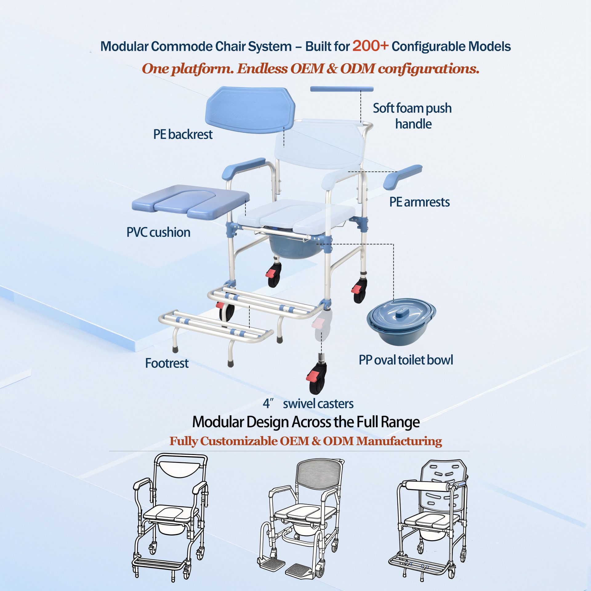 KDB Series Aluminum Commode Wheelchair with 22" Rear Wheels | OEM Factory - Image 5
