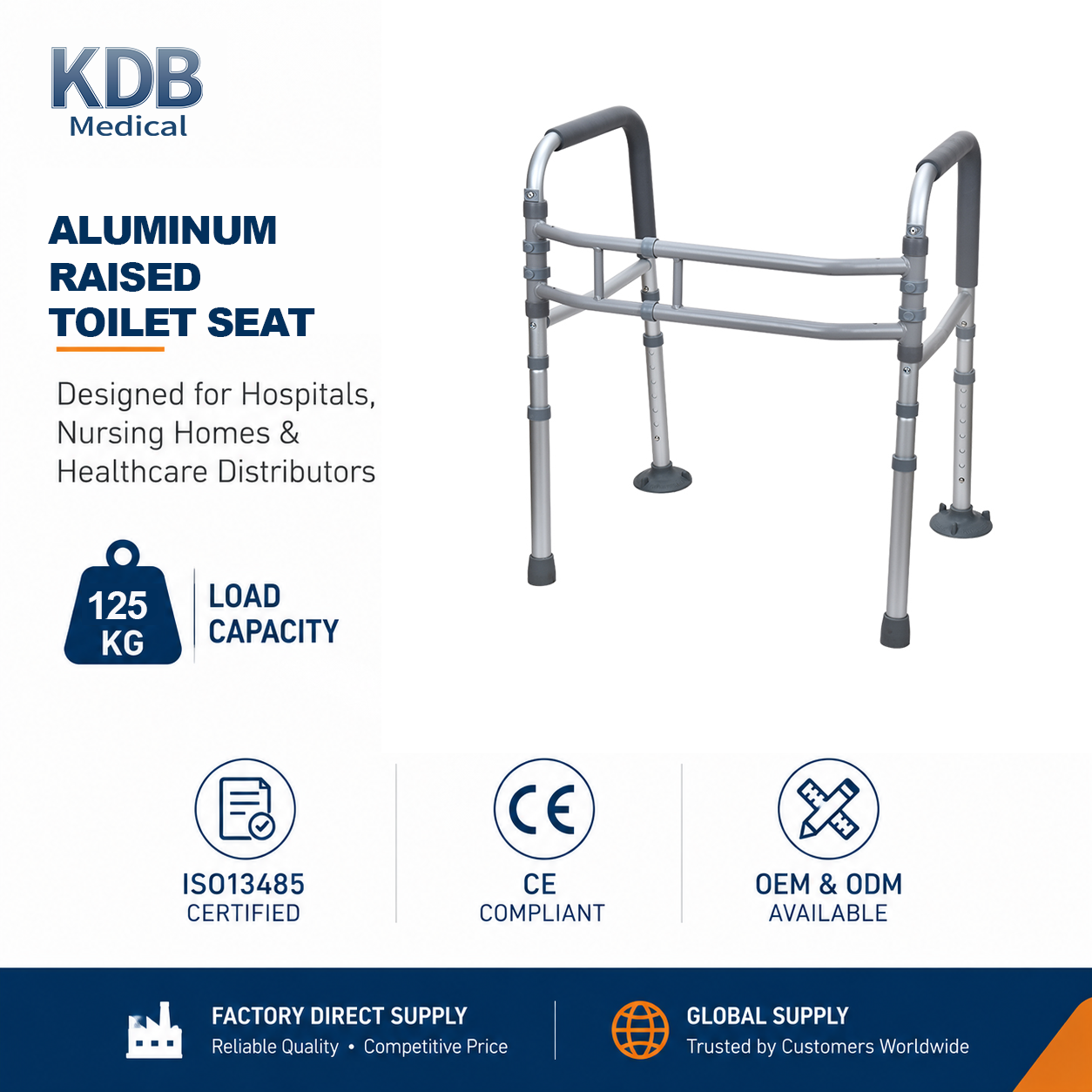 KDB Series Adjustable Toilet Safety Rail Frame | OEM Factory