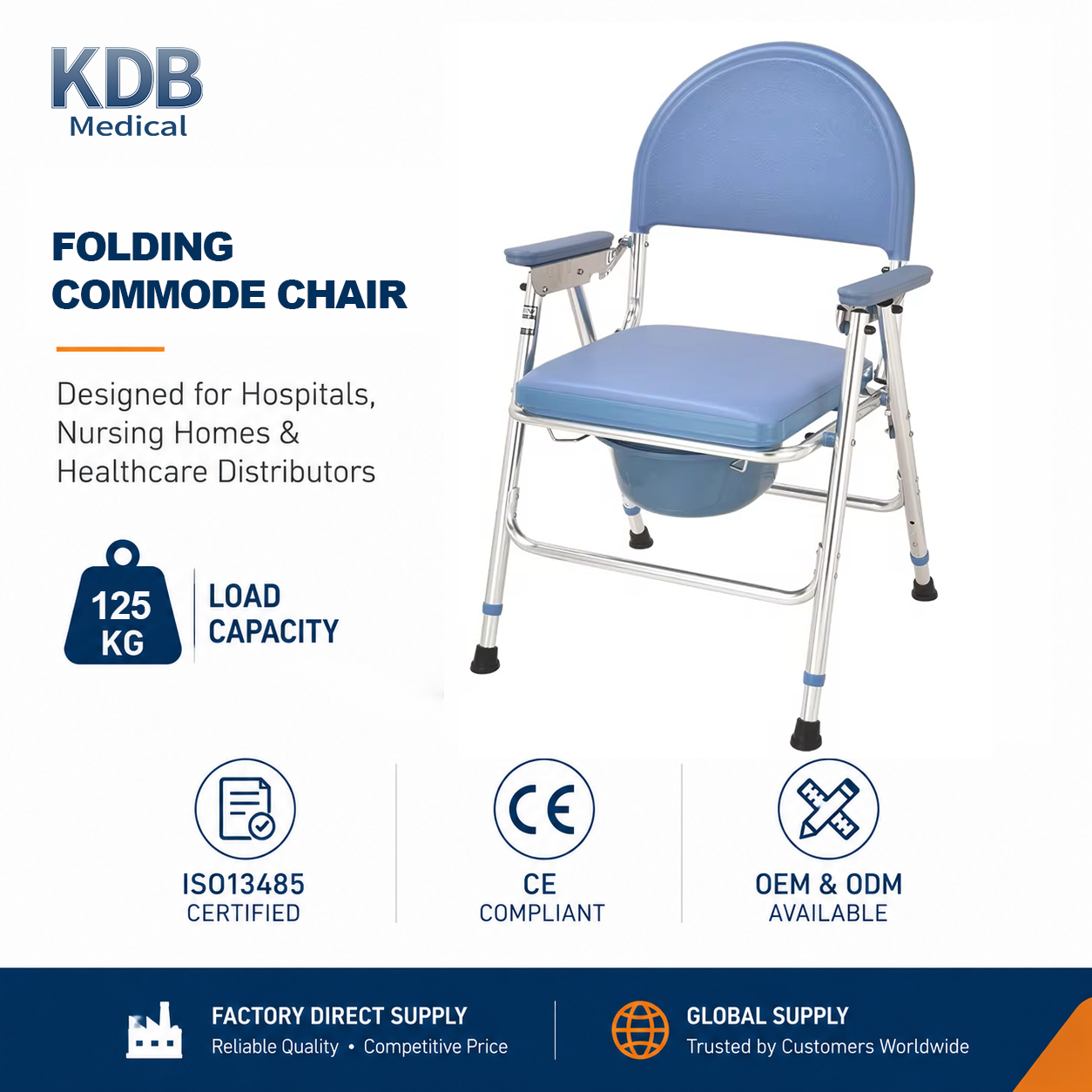 KDB Series Foldable Stainless Steel Commode Chair | OEM Factory