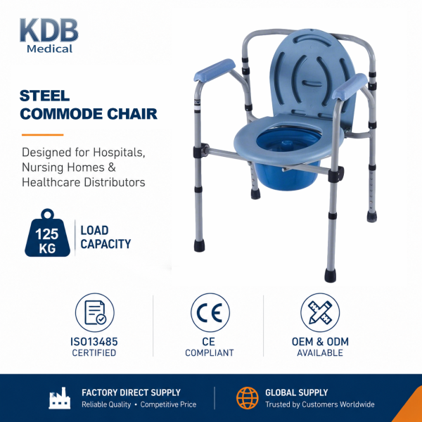 KDB Series Adjustable Height Steel Commode Chair with Wheels | Wholesale