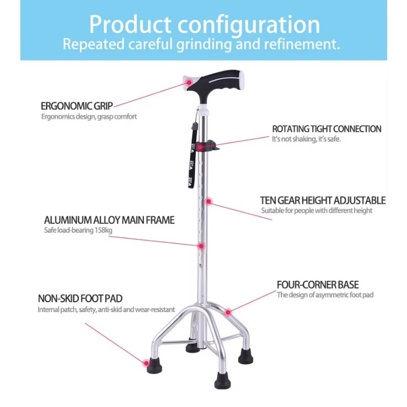 KDB Series Aluminum Quad Cane with U-Shaped Handle | Wholesale - Image 2