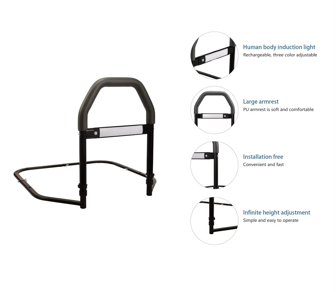 KDB Series Adjustable Bedside Handrail with Night Light | Wholesale - Image 2