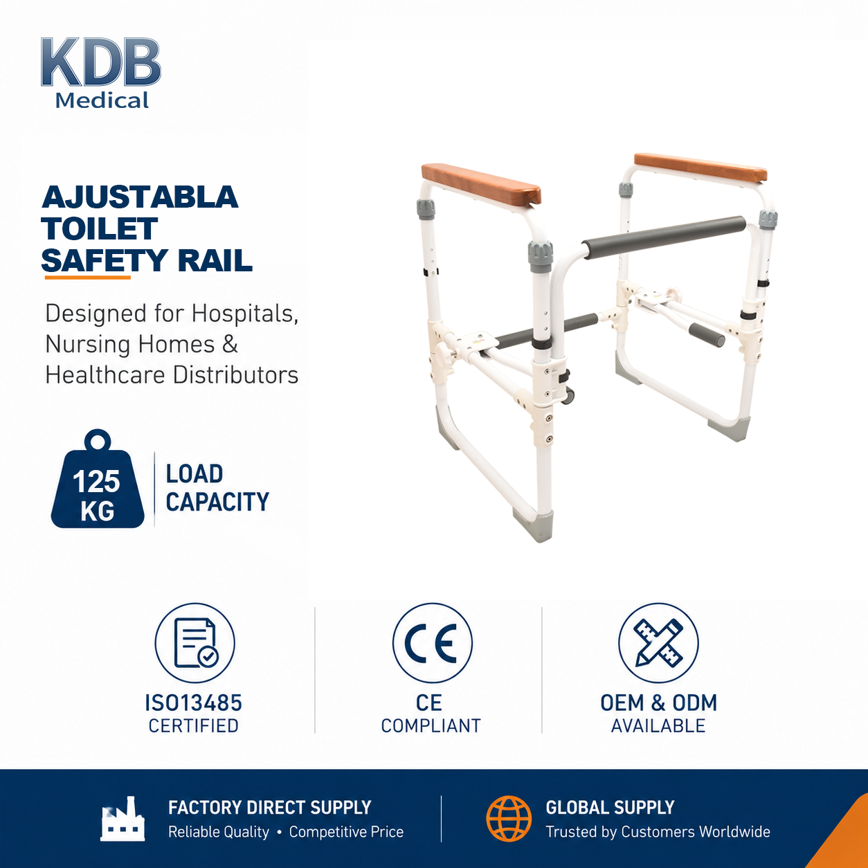 KDB Series Foldable Adjustable Height Toilet Safety Arm Support | OEM Factory