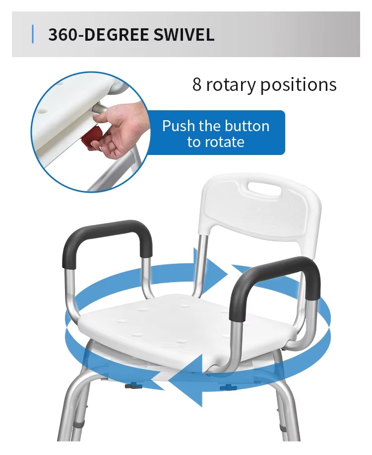 KDB Series 360° Rotating Shower Chair with Aluminum Frame | OEM Factory - Image 3