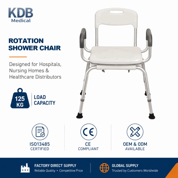 KDB Series 360° Rotating Shower Chair with Aluminum Frame | OEM Factory