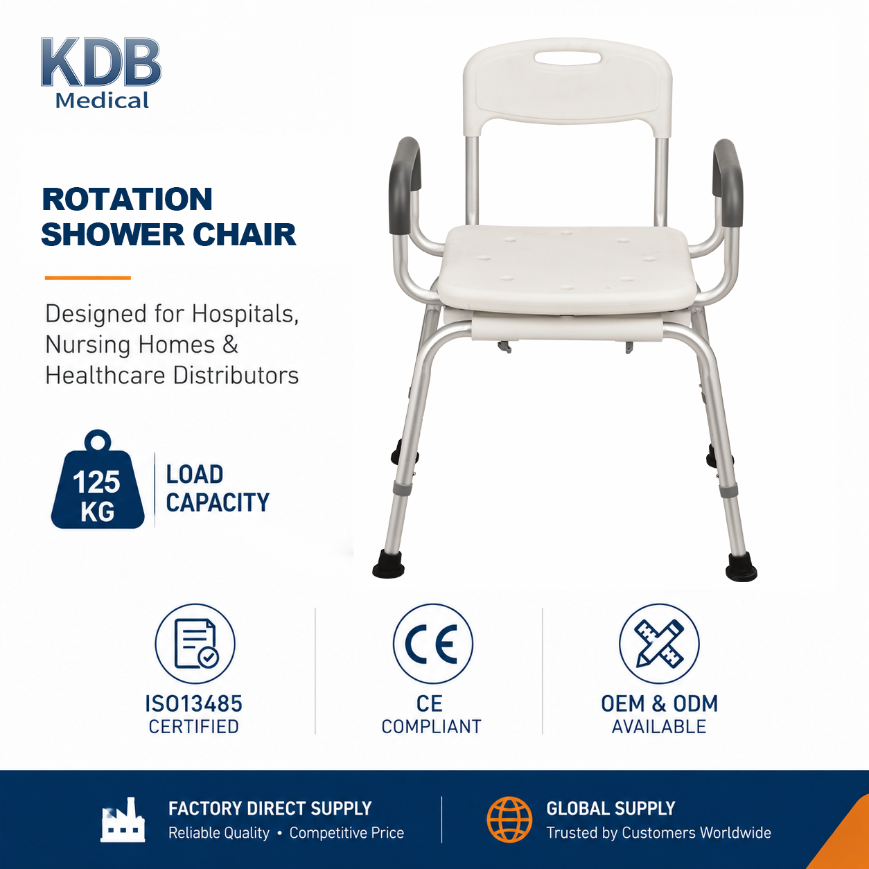 KDB Series 360° Rotating Shower Chair with Aluminum Frame | OEM Factory