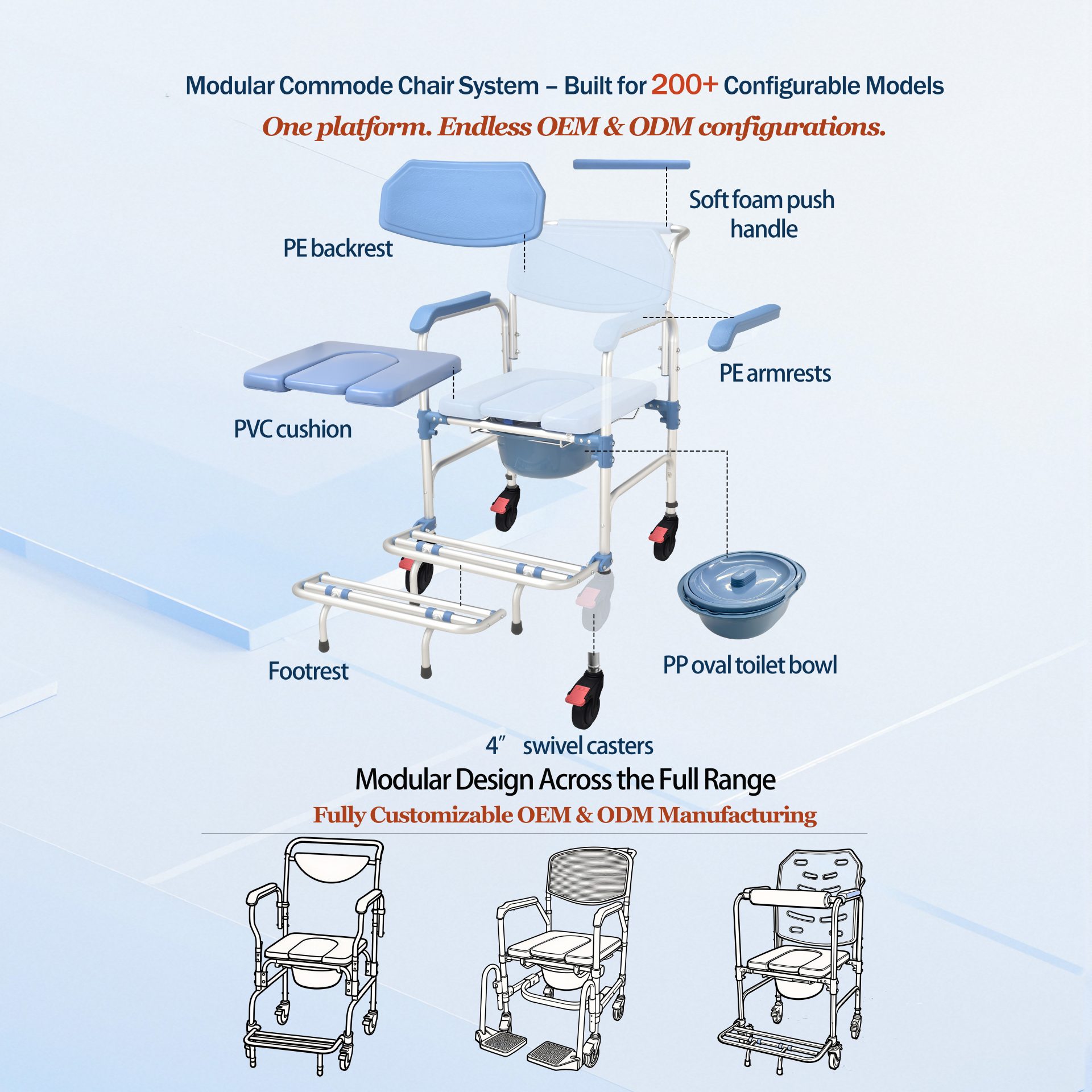 KDB Series Adjustable Height Electroplated Commode Chair | Wholesale - Image 3