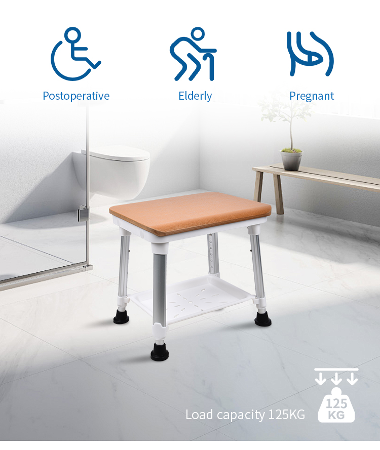 KDB Series Custom Shower Stool with Wood-Style Seat & Tray | OEM Factory - Image 2