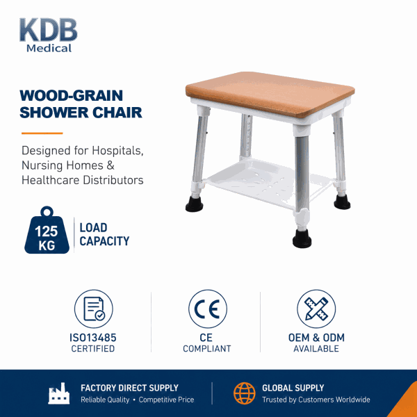 KDB Series Custom Shower Stool with Wood-Style Seat & Tray | OEM Factory