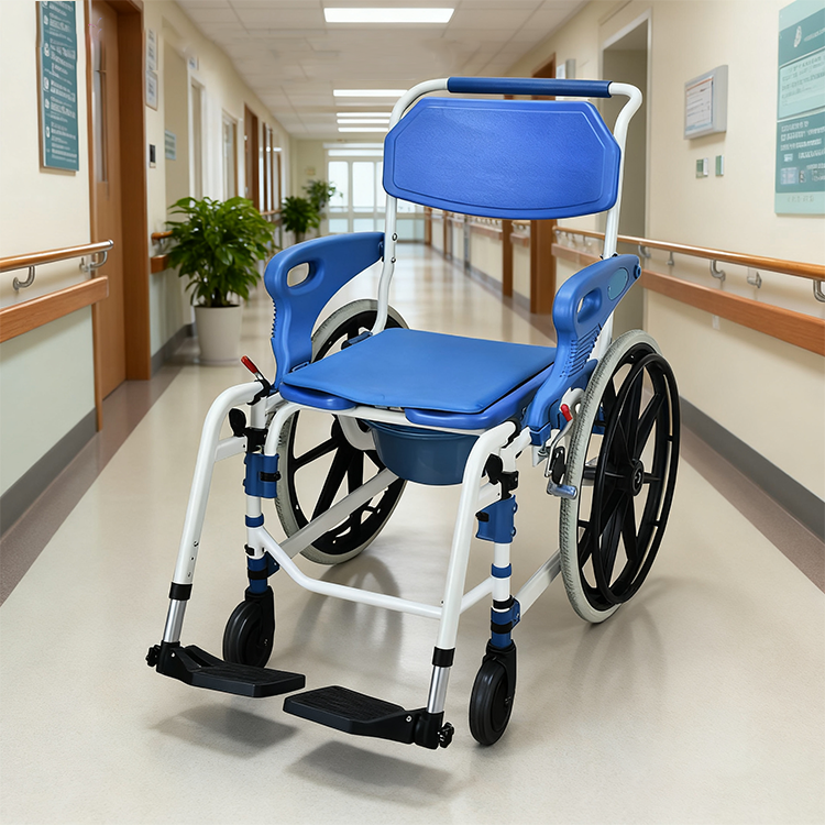 KDB Series Foldable Shower Commode Chair with 8" Rear Wheels | Wholesale - Image 2