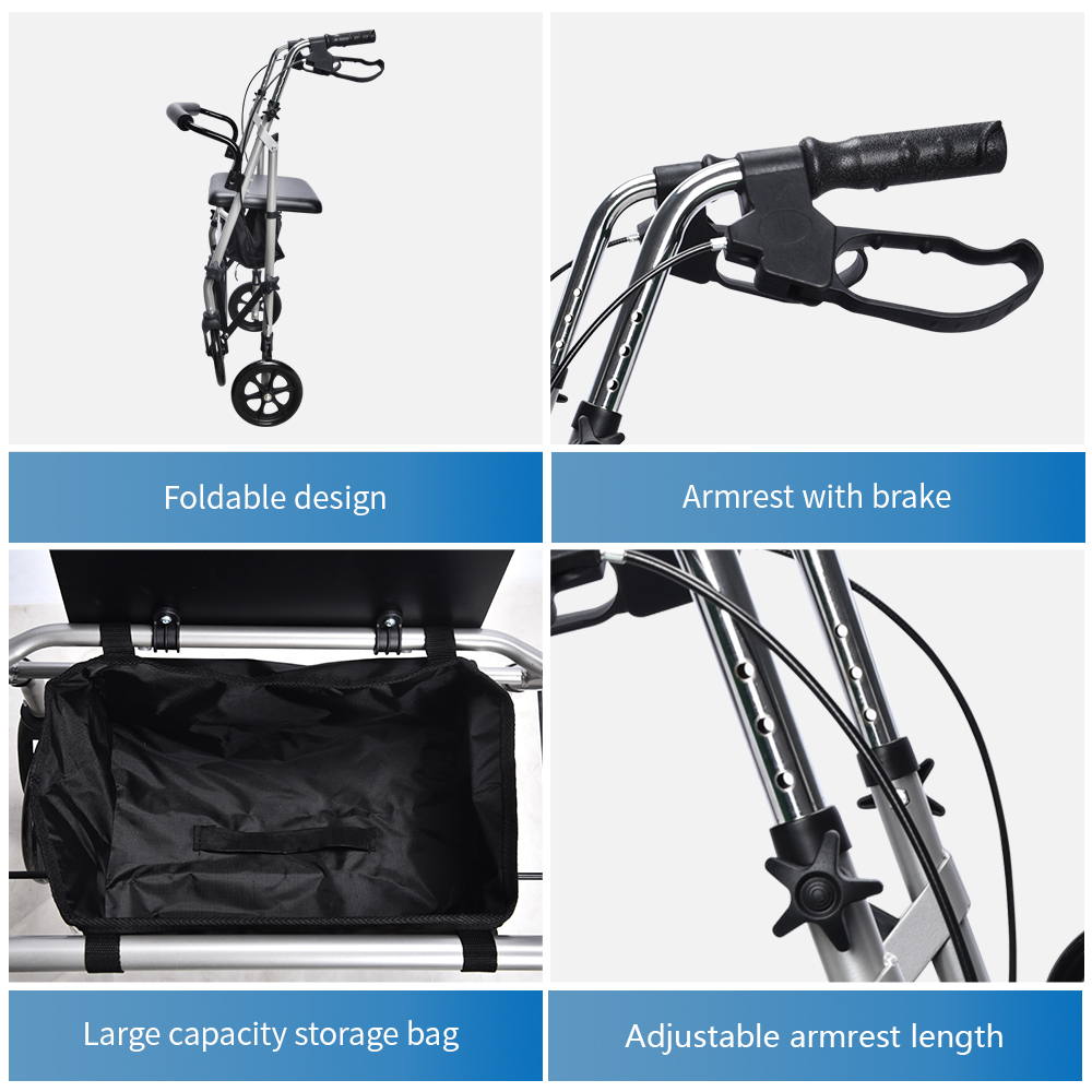KDB Series Aluminum Folding Rollator Walker with Seat | OEM Factory - Image 4