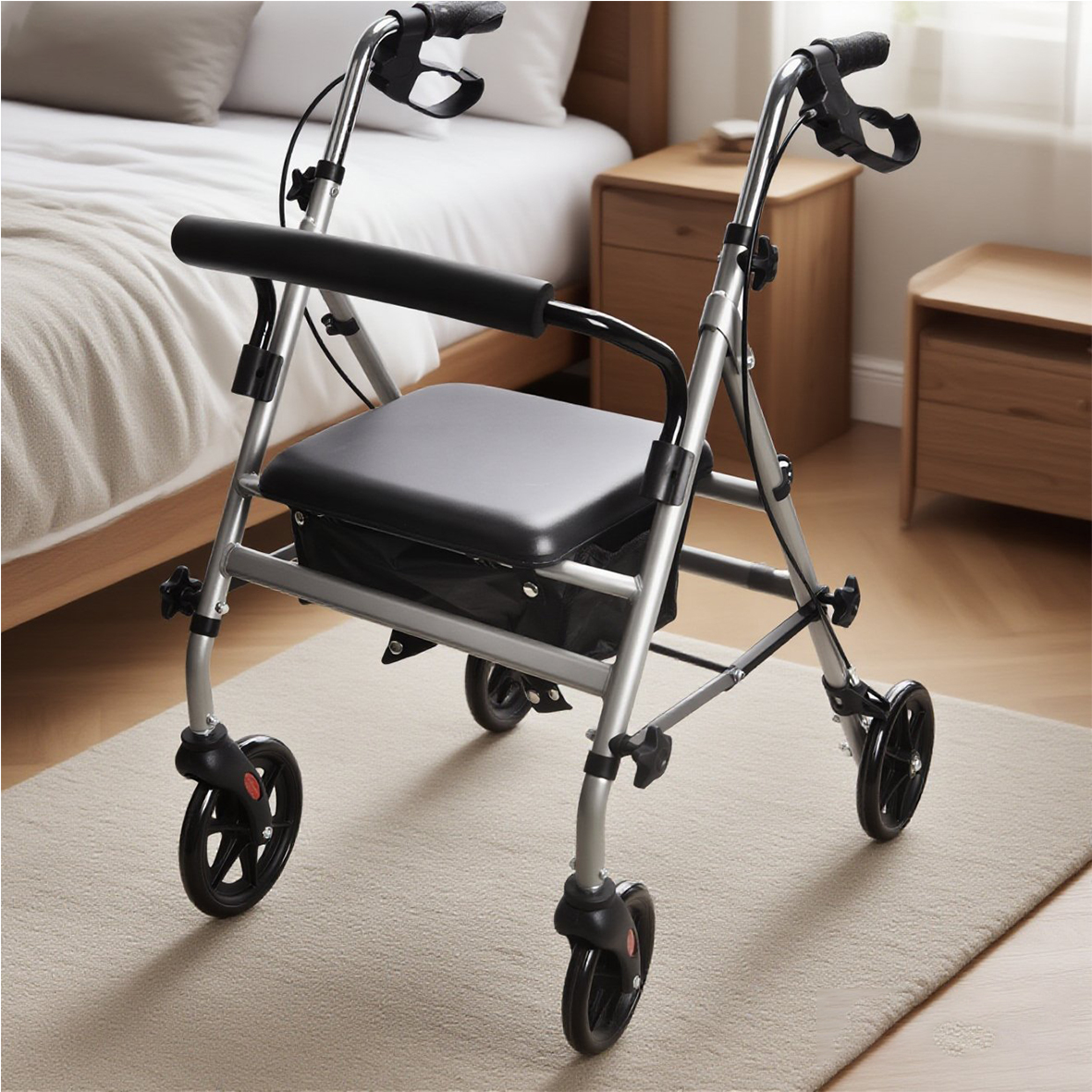 KDB Series Aluminum Folding Rollator Walker with Seat | OEM Factory - Image 2