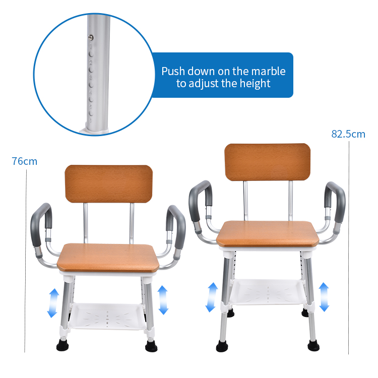 KDB796D-A02 Wood-Pattern Shower Chair with Armrests & Shelf | OEM Factory - Image 3