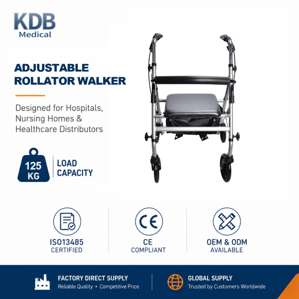 KDB Series Aluminum Folding Rollator Walker with Seat | OEM Factory
