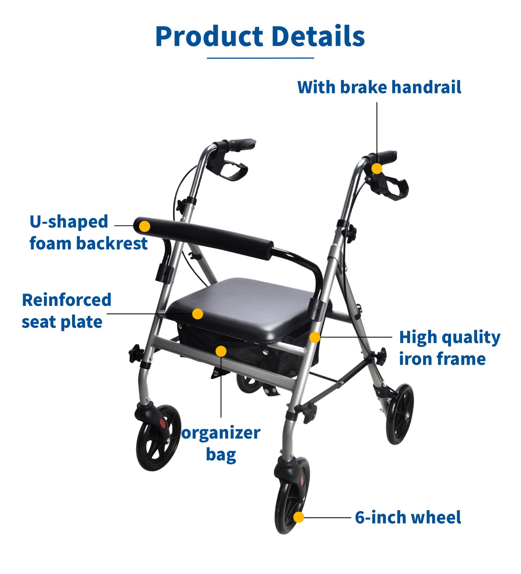 KDB Series Aluminum Folding Rollator Walker with Seat | OEM Factory - Image 3