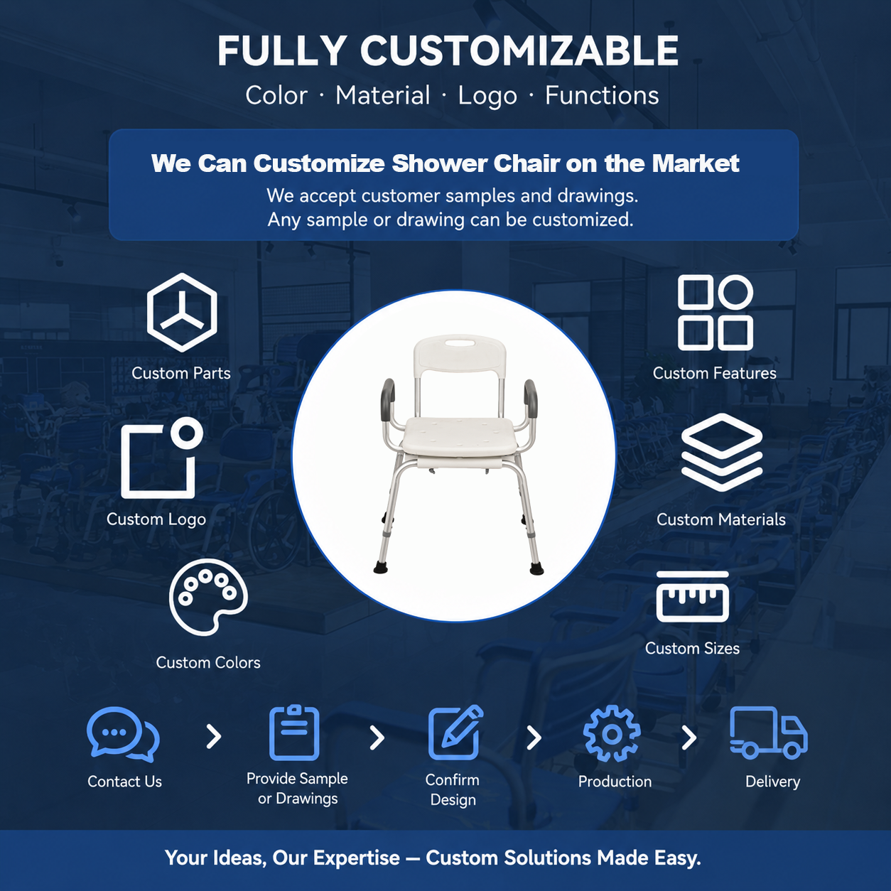 KDB796D-A02 Wood-Pattern Shower Chair with Armrests & Shelf | OEM Factory - Image 5