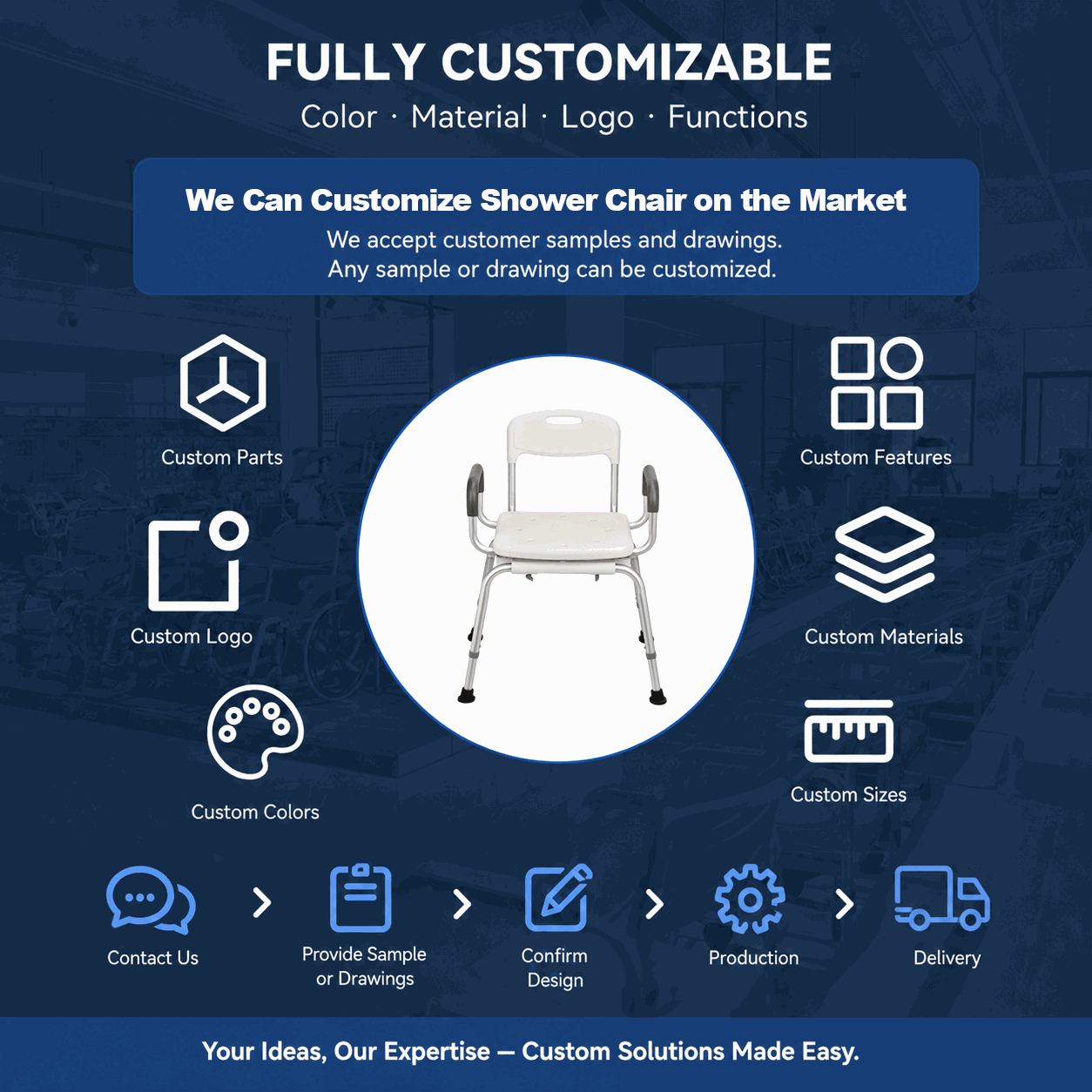 KDB797A-B01 Adjustable Shower Stool with PE Seat | Wholesale - Image 5