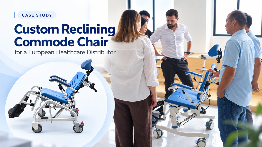 Custom reclining commode chair case study for a European healthcare distributor